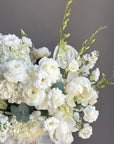 Flower Basket “Clean Girl Bloom” — roses, peonies, viburnum, lisianthus, ranunculus