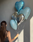 BALLOONS "BLUE & SILVER HEARTS"