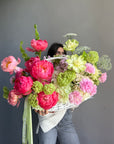 Flower Basket “Peak Summer” — peonies, veggie roses, viburnum, hydrangeas