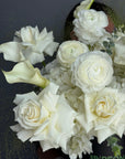 Flower box “Milky Petals” - playa Blanca, ranunculus, white stock