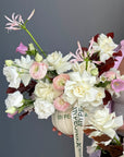 Interior Arrangement “Soft Pumpkin(s)” — roses, ranunculus, hydrangea