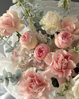Bouquet “Marshmallow Clouds” - garden roses, delphinium, hydrangeas