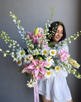 Bouquet "Lucretia" - lilies, daisies, delphiniums