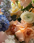 Flower box "Lady Whistledown" - roses, delphiniums, ranunculuses