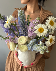Interior Arrangement “Bouquet de saison” - daisies, ranunculuses, delphiniums