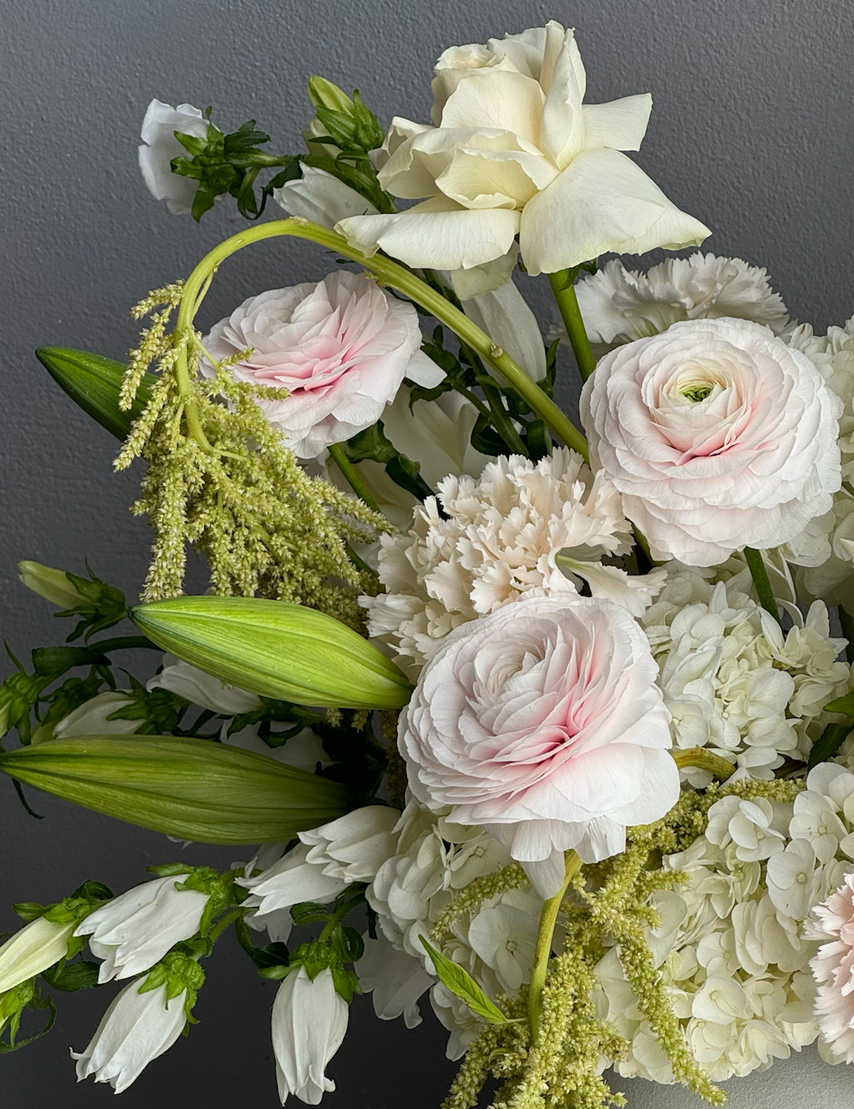 Interior Arrangement “Bouquet romantique” - ranunculuses, delphiniums, lilies (ONLY MIAMI)