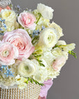 Flower Basket “Lucky Girl” — ranunculus, roses, hydrangeas