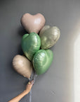BALLOONS "BEIGE & GREEN HEARTS"