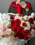 Flower Basket “Say My Name” — anemones, orchids, roses, hydrangea