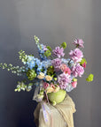 Interior Arrangement “Colorful Happiness” — roses, delphinium, hydrangeas, viburnum
