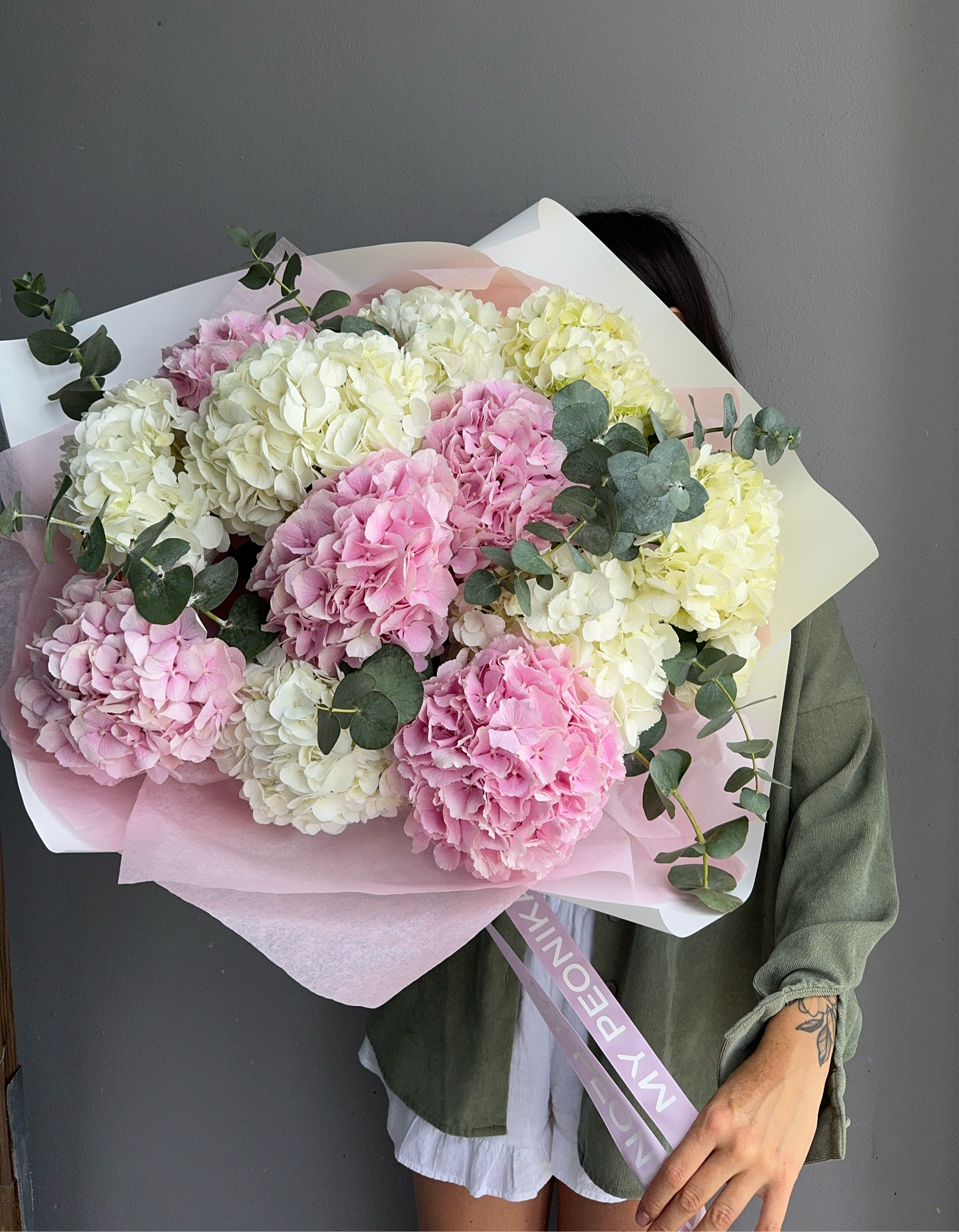 Bouquet “Love by Hydra” - mixed of Holland pink and white hydrangeas