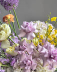 Vase Arrangement “Amethyst Sun” — roses, hydrangeas, allium, ranunculus