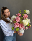 Vase Arrangement “Petal Baby” — roses, peonies, viburnum