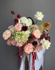 Flower arrangement in a pot “Alpha” — hydrangea, roses