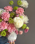 Vase Arrangement “Petal Baby” — roses, peonies, viburnum