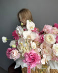 Flower Basket “The Way She Smiles” — roses, orchids, ranunculus