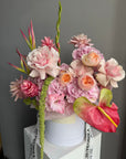 Flower Box “Island Majesty” - French and garden roses, anthuriums, birds of paradise