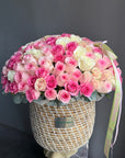 Flower Basket “Pink Pony Club” - 150 mixed roses