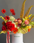 Flower Box “Object of Desire” — ranunculus, rose, anthurium, hydrangea, gerberas, decorative apple
