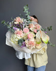 Bouquet “Lost Letters” — hydrangea, ranunculus, roses, eucalyptus