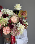 Flower arrangement in a pot “Alpha” — hydrangea, roses
