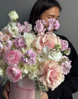 Flower Box “Tender Pink Tranquility” - roses, hydrangeas, ranunculuses