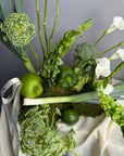 Interior Arrangements Set “Vibrant Core” — calla lilies, viburnum, rose veggie, assorted vegetables