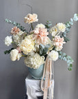 Interior Arrangement “Mint to Be” — hydrangeas, roses, peonies, eucalyptus, carnations