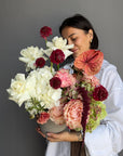 Flower arrangement in a clay pot “Omega” — hydrangea, roses