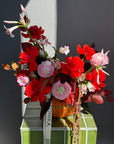 Interior Arrangement “Pumpkin Club” — roses, ranunculus, amaranth