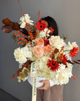 Flower Box “October Love” — gerbera, roses, hydrangea