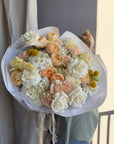 Bouquet "Lemon sorbet" - garden roses, lisianthus, hydrangeas
