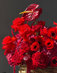 Flower Basket “Body Language” — anemones, roses, anthurium, hydrangea