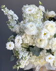 Flower Basket “Clean Girl Bloom” — roses, peonies, viburnum, lisianthus, ranunculus