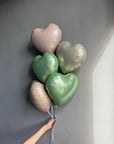 BALLOONS "BEIGE & GREEN HEARTS"