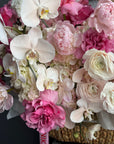 Flower Basket “The Way She Smiles” — roses, orchids, ranunculus