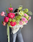 Flower Basket “Peak Summer” — peonies, veggie roses, viburnum, hydrangeas