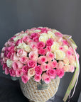 Flower Basket “Pink Pony Club” - 150 mixed roses