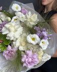 Bouquet “Velvet Bloom” — roses, delphinium, lisianthus