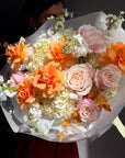 Bouquet “October Kiss” — hydrangea, roses, stock flowers