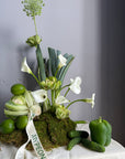 Interior Arrangements Set “Vibrant Core” — calla lilies, viburnum, rose veggie, assorted vegetables