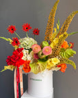 Flower Box “Sweet beginnings” — ranunculus, rose, anthurium, hydrangea, gerberas, decorative apple