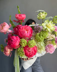 Flower Basket “Peak Summer” — peonies, veggie roses, viburnum, hydrangeas