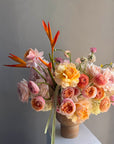 Vase Arrangement “Dear September” — roses, ranunculus, hydrangea, bird of paradise