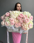 Flower Basket "Whispering Angel" - ranunculuses, hydrangeas