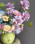 Interior Arrangement “Colorful Happiness” — roses, delphinium, hydrangeas, viburnum