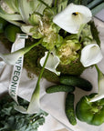 Interior Arrangements Set “Vibrant Core” — calla lilies, viburnum, rose veggie, assorted vegetables