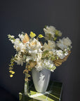 Interior arrangement "Warm Embrace" - roses, stock, dried flowers