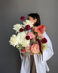 Flower arrangement in a clay pot “Omega” — hydrangea, roses