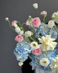Flower Box “Unsent Message” — roses, delphinium, ranunculus